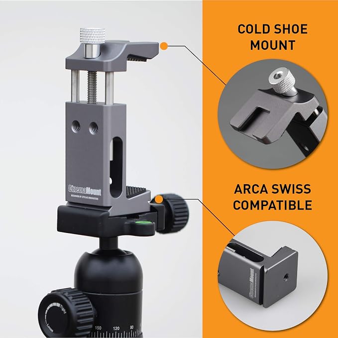 Cinema Mount Mini Smartphone Rig & Aluminum Alloy Grip Handle, Cell Phone Tripod Adapter, Standard Cold Shoe Mount, Tripod Mount, Fit Arca Swiss Compatible with iPhone 11 12 Pro Max - Image 3