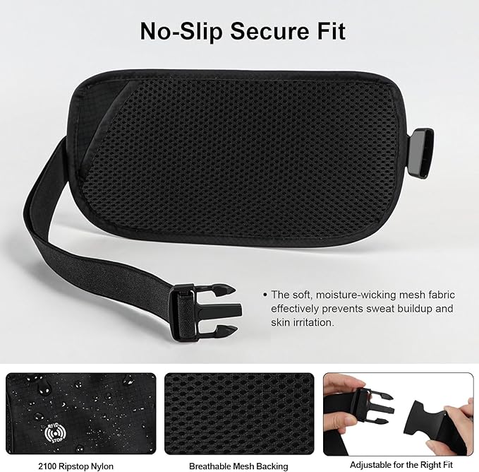 XIEEAOZEE Travel Money Belt, RFID Blocking & Hidden Travel Waist Wallet | Fanny Pack for Men Women, Hidden Passport Holder to Protect Credit Cards, Passports and Documents - Image 6