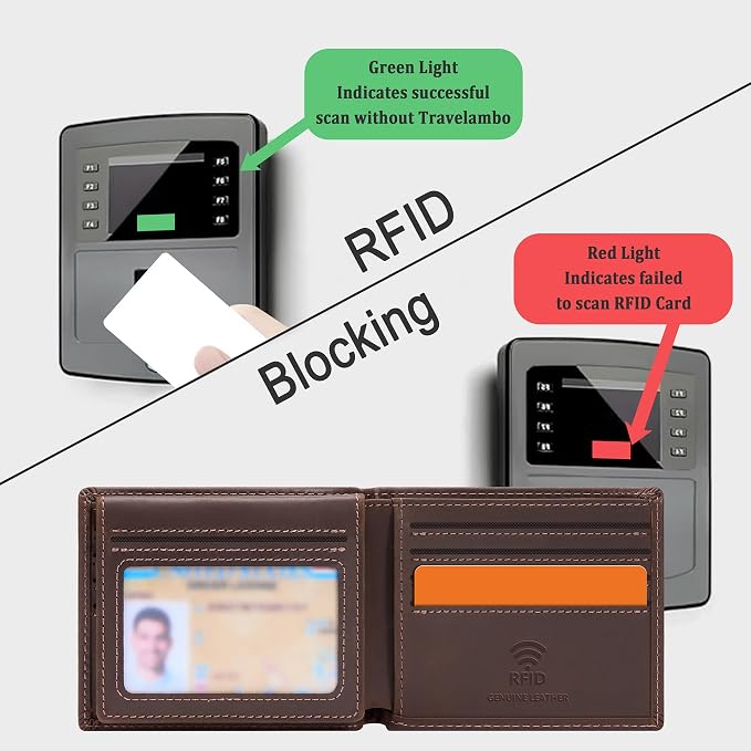 Travelambo Genuine Leather Wallet for Men with Gift Box - Handmade Bifold Stylish - Mens Wallets Rfid Blocking with 2 ID Windows - Image 5