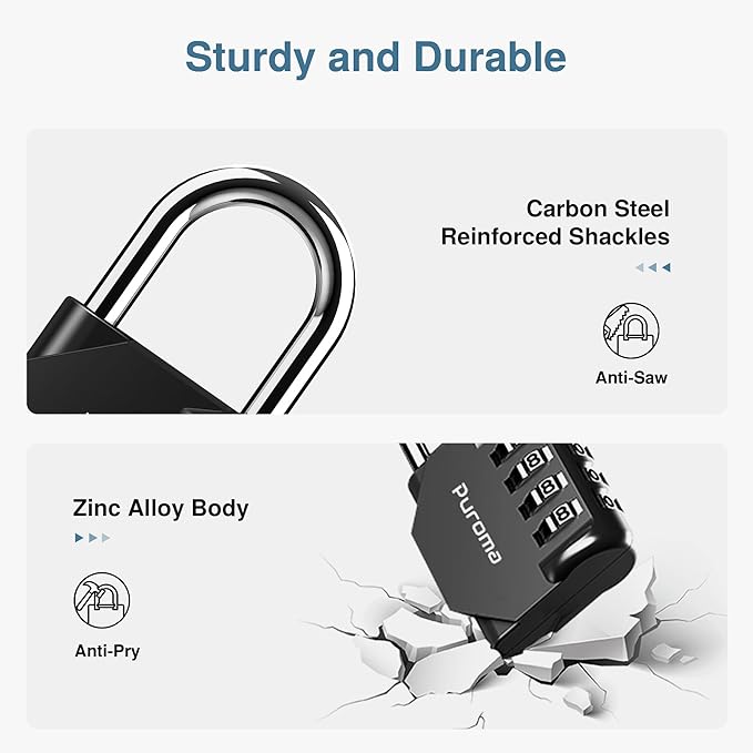 Puroma 10 Pack Combination Lock Locker 4 Digits Combo Padlock Gym Black | For School Gate Fence Toolbox Hasp Storage, Outdoor, Resettable, Weatherproof, Side Window, Crack Cut Resist, Hardened Steel - Image 4