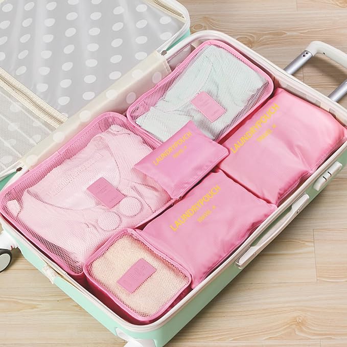 6 Set Packing Cubes for Travel Luggage Packing Bags Reusable Lightweight Suitcase Organizer Cubes Set for Travel Accessories (Pink) - Image 7