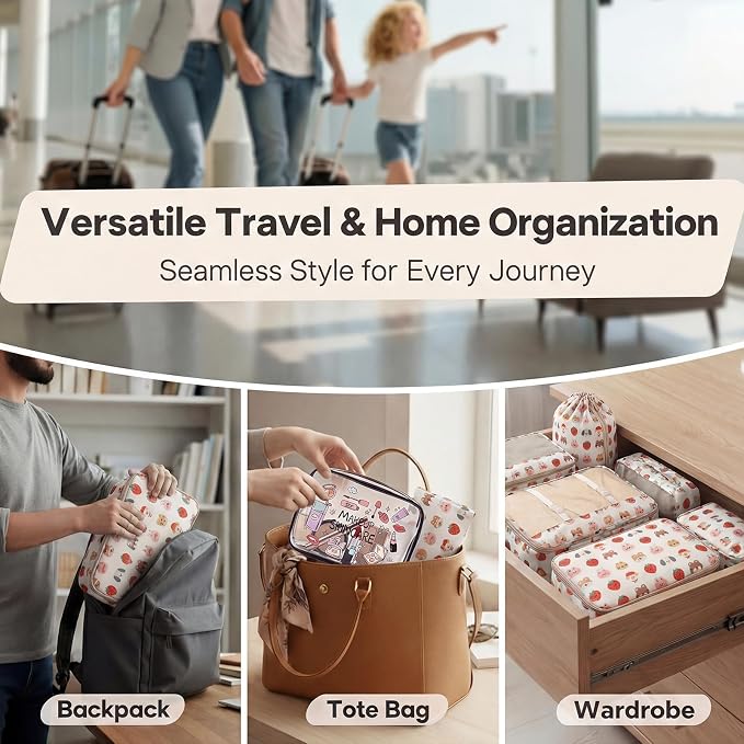 8 Set Packing Cubes for Travel with Clear Toiletry Bag, Durable Luggage Packing Organizers, Carry-On Accessories, TSA Approved See-Through Cubes, Space-Saving Storage Bags, Gifts for Women - Image 7
