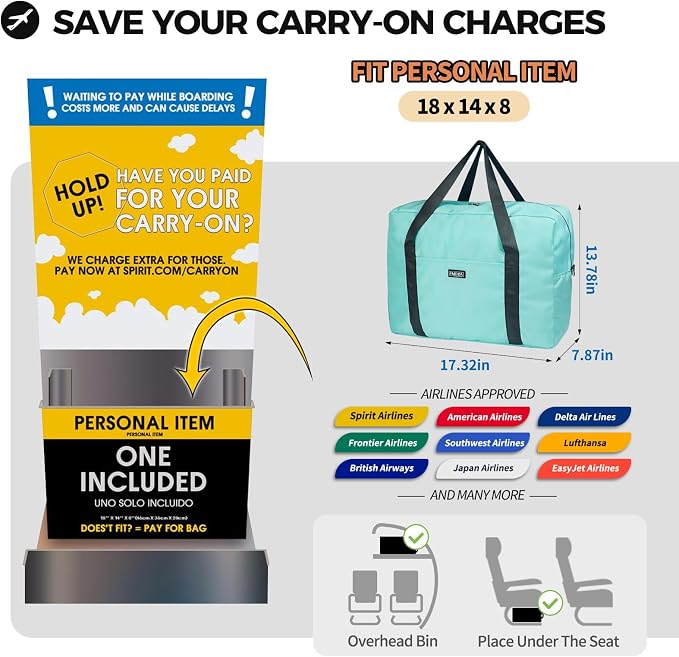 For Frontier Airlines Personal Item Bag 18x14x8 Travel Duffel Bag Carry on | With Shoulder Strap, Airline-Approved, Fits Underseat & Overhead Bin, Save On Check-in Fees, Water-resistant, Tear-resistant - Image 2