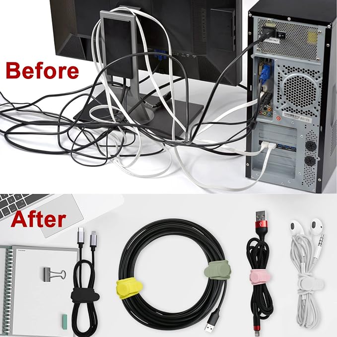 50Pcs Silicone Cable Ties, Cord Organizer Cable Management-Multi | Reusable Cord Ties for Electronics, Office Desk Accessories, Home Travel Essentials, Easy to Use, 4.2 Inch-5 Colors - Image 5
