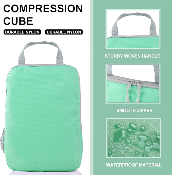 4 Set Compression Packing Cubes, Travel Luggage Organizers and Storage Packing Cubes (Green) - Image 5
