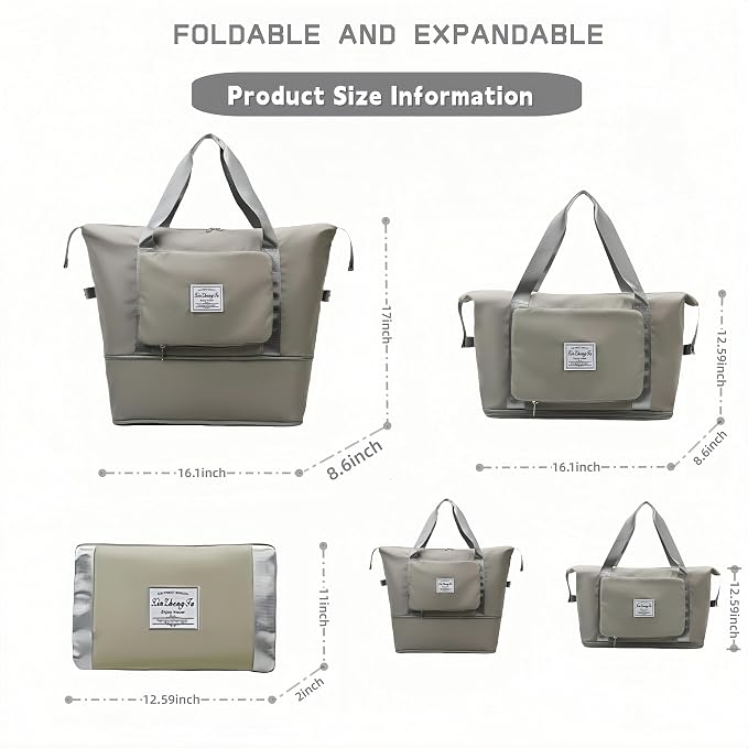 Large Capacity Foldable Travel Bag, Expandable lightweight Carry on Bag, Dry with Wet Separation Spor Duffel Bags (Gray) - Image 2