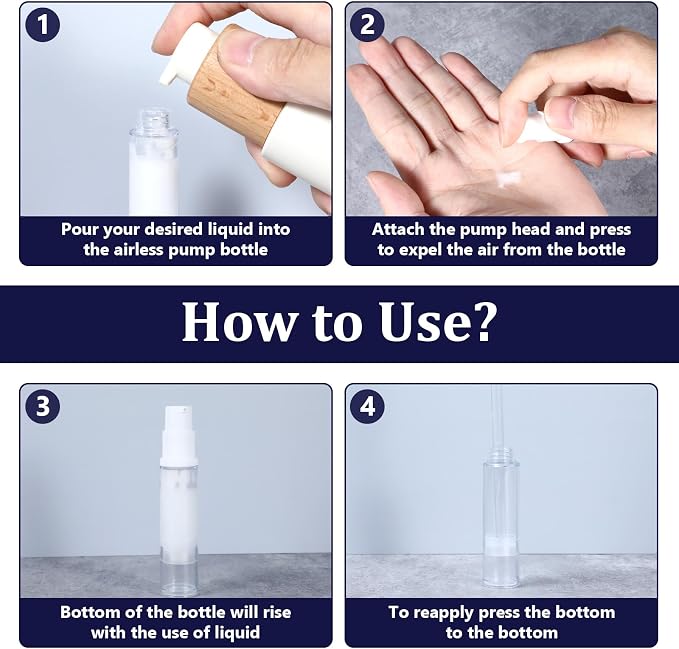 4 Pcs Empty Airless Pump Bottles, Refillable Clear Travel Pump Bottle | Lotion Container Vacuum Cosmetic Container Press Pump Bottle for DIY Foundation Gel Lotion Moisturiser Shampoo Toiletry(10ml) - Image 4