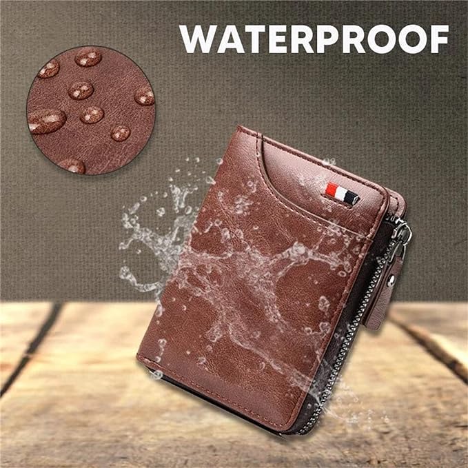 2023 New Multi-Functional RFID Blocking Waterproof Durable PU Leather Wallet, Large Capacity Zipper Wallets for Men Holds 1-14 Cards, Soft Slim Genuine Leather RFID Blocking Wallet Technology (BROWN) - Image 4