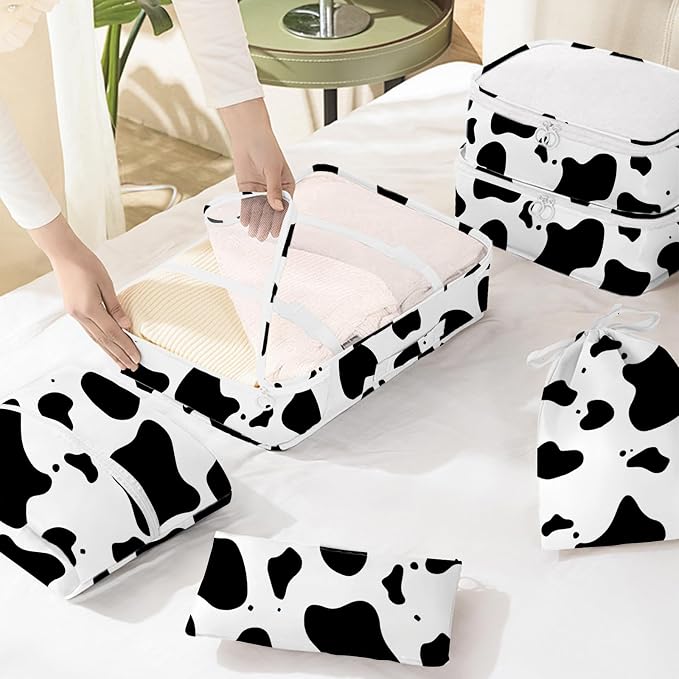 KPX 8 Set Packing Cubes for Travel, Luggage Packing Organizers Accessories Large Toiletries Bag for Clothes Shoes Cosmetics (Cow) - Image 6