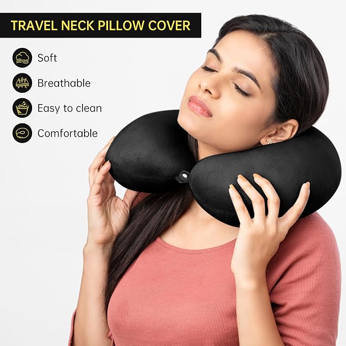 2 Packs Travel Neck Pillow Cover, Reusable U Shaped Washable Cover (Black) - Image 6