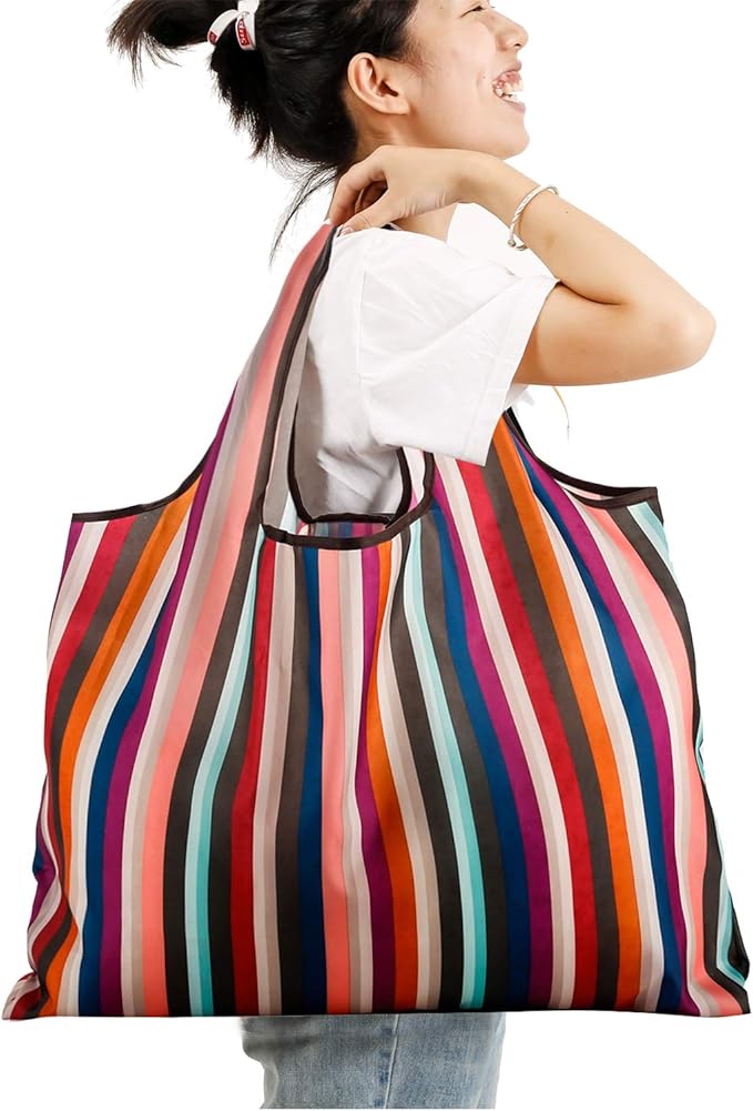 Reusable Grocery Bag 2 Packs Large Washable | Foldable Eco Friendly Nylon Heavy Duty Fits in Pocket Shopping Tote Bag (New Rainbow) - Image 2