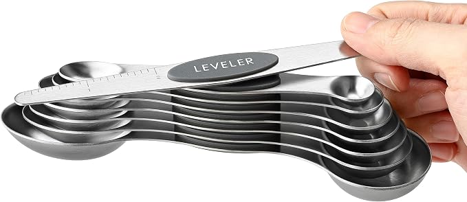 Spring Chef Stainless Steel Magnetic Measuring Spoons Set of 8, Gray | Stackable Metal Teaspoon & Tablespoon Measuring Spoons with Leveler for Dry & Liquid Ingredients, Dual Sided, Dishwasher Safe - Image 8