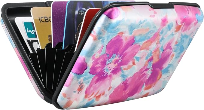 RFID Aluminum Wallet Credit Card Protector Case Holder for Men Women | Mini RFID Aluminum Wallet Credit Cards Holder Business Card Case Metal ID Case for Men Women(Watercolor Sakura) - Image 6