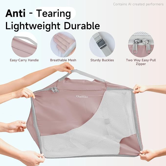 OlarHike 9 Set Packing Cubes for Travel,Gifts for Women Mom,Anti-Tearing Suitcase Organizer,with Over 1000 pcs Mesh Holes,Vacation Essentials & Accessories for Cruise Ship - Image 4