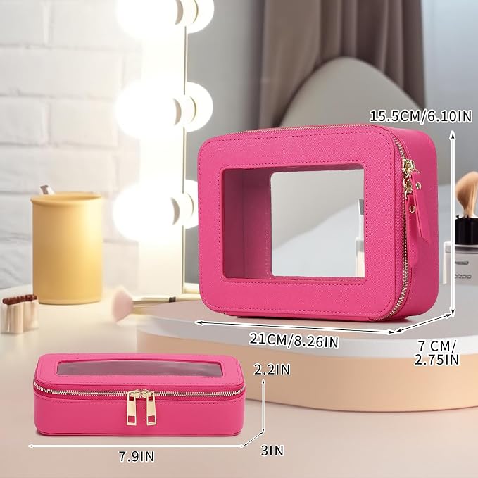 Pinkmik Travel Clear Makeup Bag, (Fuxia, M+SLIM) | Brush Case, TSA Approved Toiletry Bag, Waterproof Cosmetic Organizer with Zipper, Car Essential for Women - Image 4
