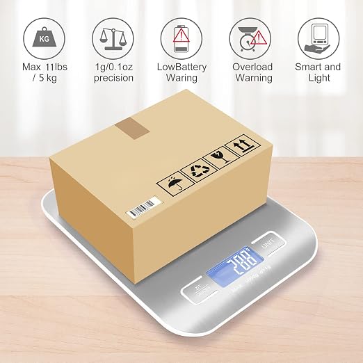 Digital Shipping Scale,Stainless Steel Panel, Accurate 5kg/1g Portable Postal Scale for Packages, Small Business,Kitchen, Food, Handmade, Liquids, and Boutique (Silver) - Image 4