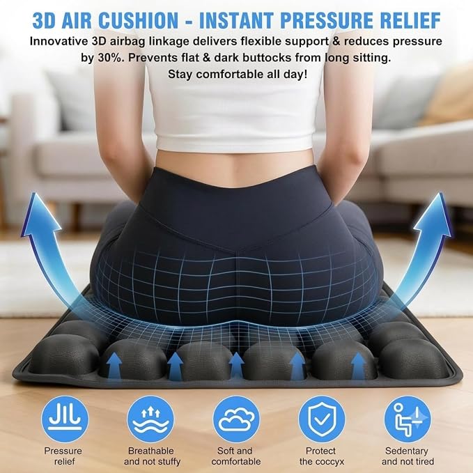 Bogey's Antidote Upgrade Airplane Seat Cushion - Inflatable Travel Cushion for Long Flights with No External Pump, Non-Slip, Washable, with Storage Bag(Grey) - Image 3