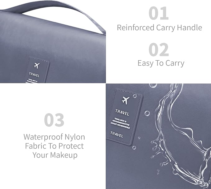 Lcsmaokin Large Capacity Toiletry Bag Travel Bag with Hanging Hook for Men and Women Waterproof Travel Cosmetic Bag Bathroom Storage Bag for Brushes Set,Mens Bathroom Bag Accessories-Grey - Image 4
