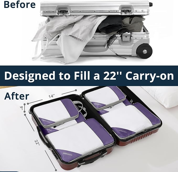 Compression Packing Cubes 6 Set, Compressible Space-Saving Packing Cubes for Travel - Compression Bags, Luggage Organizer, Travel Essentials for Women, Purple - Image 6
