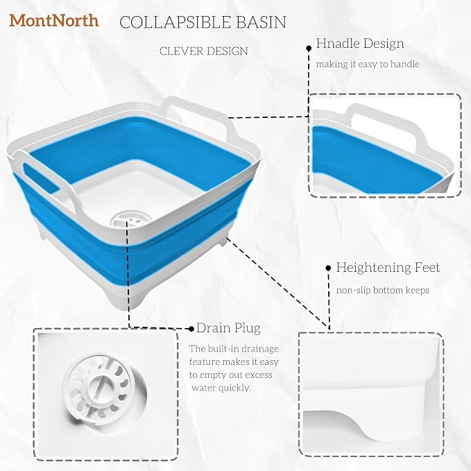 Collapsible Wash Basin 9L, Foldable Dish Tub with Drain Plug, Portable Collapsible Dish Basin, Camping Sink for Washing Dishes, Laundry & Kitchen Use (Blue) - Image 4