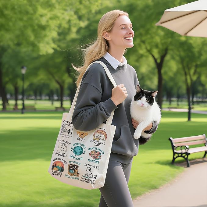itgowisa Canvas Tote Bag for Women, Tote Bag with Zipper Inner Pocket, Zippered Canvas Bag for Shopping Work Grocery Everyday - Image 5