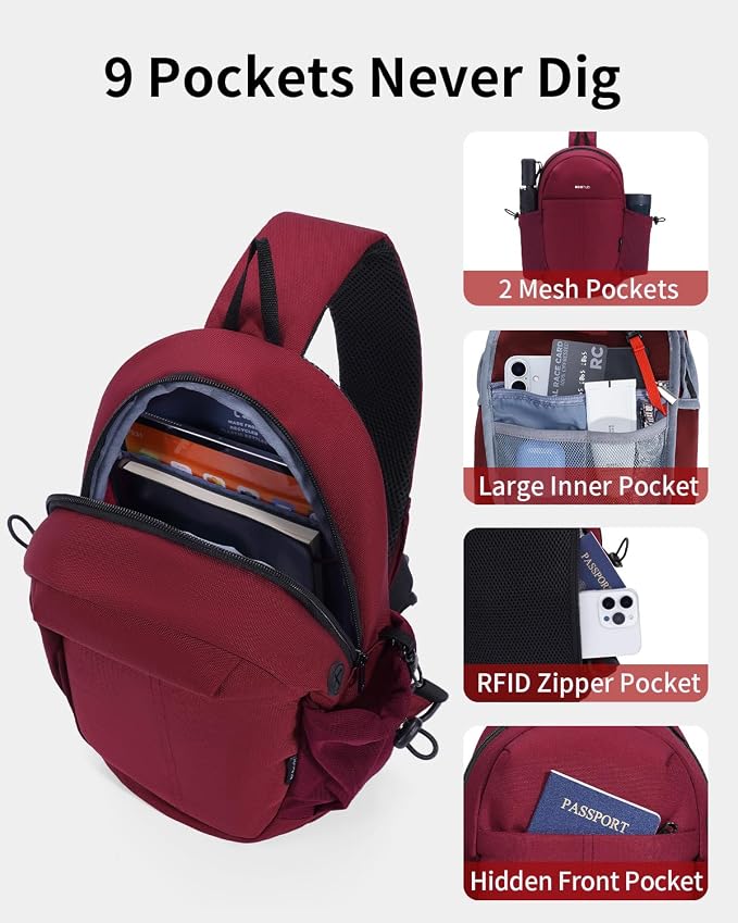 ECOHUB Anti-Theft Crossbody Bag Men Women RFID Blocking Lightweight Sling Backpack Water Resistant for Travel Hiking Outdoor - Image 7