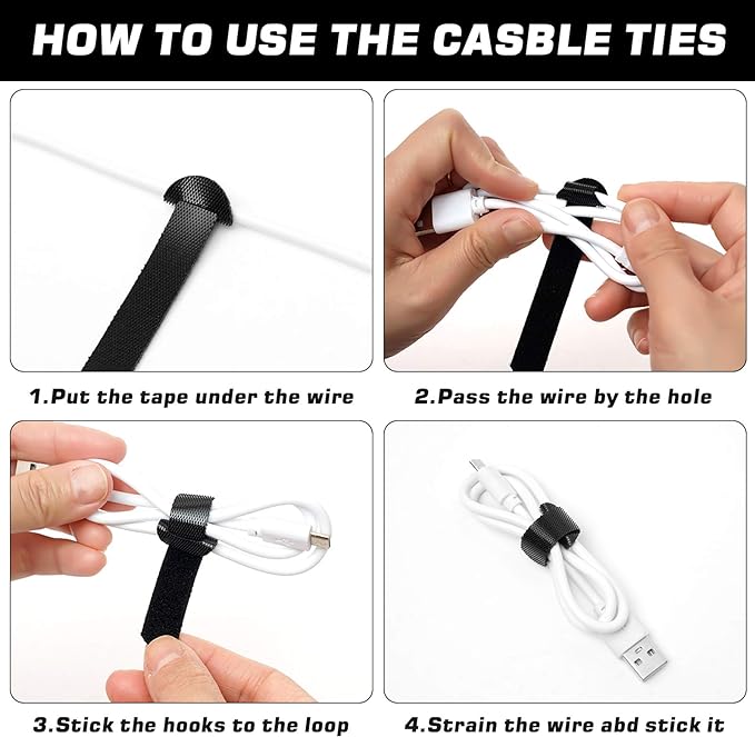 150PCS Reusable Cable Ties - 4+6+8+10inch Multi-Purpose Cable management Hook & Loop Cable Straps Wire Ties,Adjustable Fastening Cord Organizer,Cable Organizer for Home,Office and Data Centers,Black - Image 2