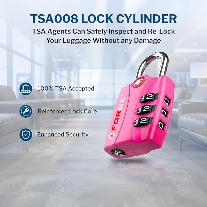 Forge Open Alert TSA Approved Luggage Locks - 3 Digit Combination, Easy Read Dials, Zinc Alloy Body - Ideal Travel Lock for Luggage, Suitcases, Bags & Toolboxes (4 Color Locks #2) - Image 3