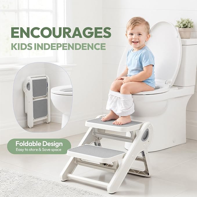 Foldable Toddler Step Stool for Bathroom Sink, Toilet, Bedroom, Kitchen – Non-Slip, Space-Saving, BPA-Free, Supports 110 lbs, Kids Step Stool (Grey) - Image 3