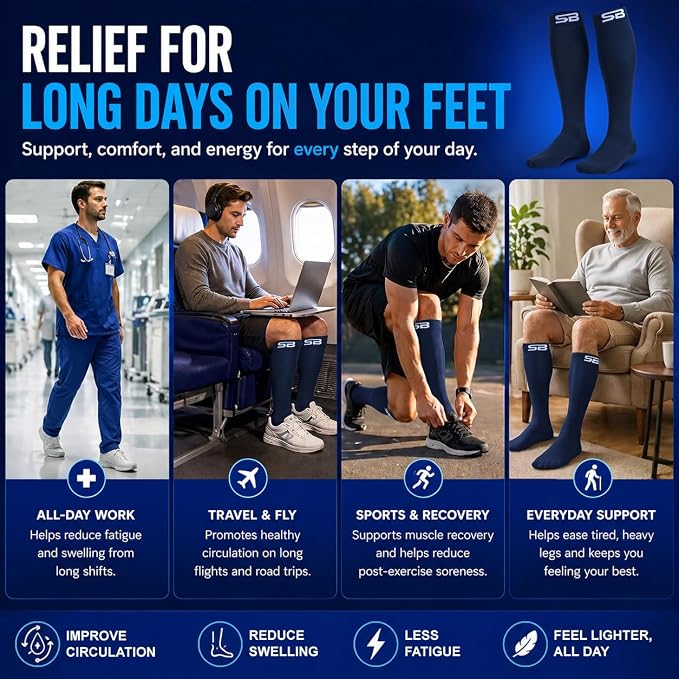 SB SOX Compression Socks for Men & Women (20-30mmHg) | Best Quality Compression Socks for Flying, Medical, Sports, Wide Calf Fit, Pregnancy, and Daily Wear. Trusted since 2016. - Image 5
