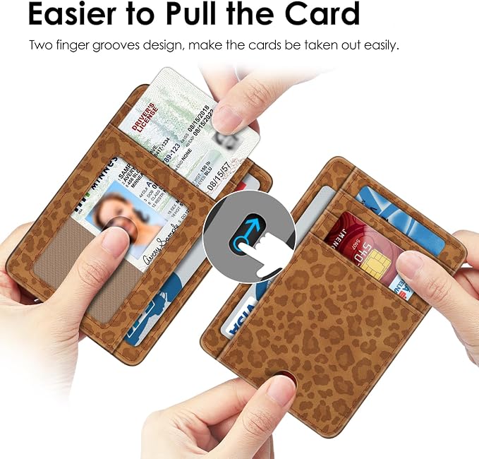 FINTIE Slim Front Pocket Wallet, RFID Blocking Credit Card Holder | Minimalist Card Cases with ID Window for Men Women, leopard print - Image 3