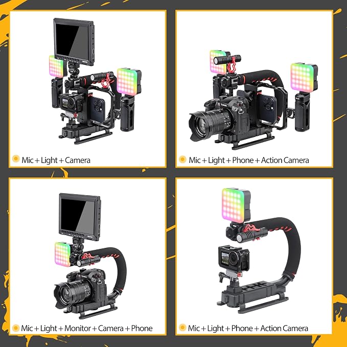 Zeadio Professional Video Rig Stabilizer Kit, Handheld Stabilizer with Aluminum Phone Cage, Action Camera Adapter, Compatible with Phones DSLR Camera for Vlogging YouTube TikTok Filmmaking etc - Image 4