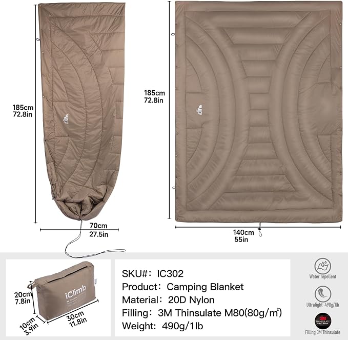 3M Thinsulate Insulation Warm Camping Blanket Ultralight Compact - Image 6