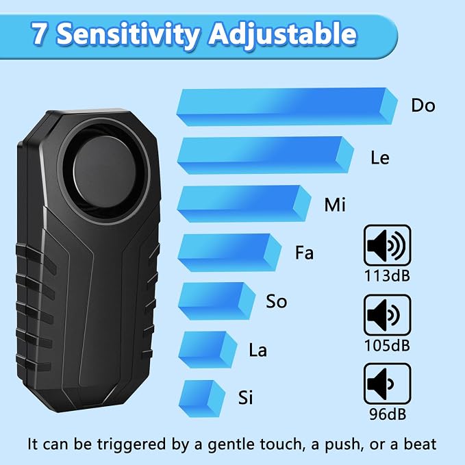 Wireless Bike Alarm with Blue Light Remote | 113dB Vibration Motion Sensor Alarm,IP65 Waterproof,7-Level Sensitivity,SOS Alert,for Bicycle,Motorcycle,Scooter - Image 6