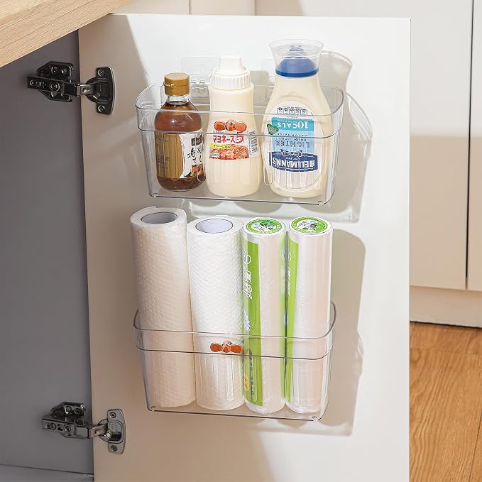 2 Pack Clear Acrylic Small Wall-Mounted Storage Baskets with Adhesive, No Drilling, Hanging Wall Mount Storage Bins for Kitchen, Pantry, Bathroom, RV - Image 9