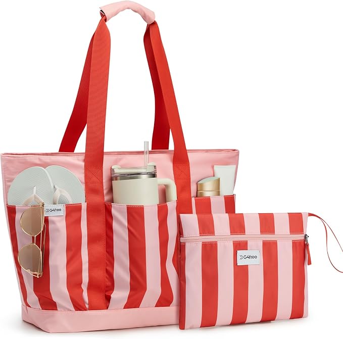 G4Free Beach Bag, Waterproof Beach Tote Pool Bags for Women | Compatible with Cup, Large Capacity Sandproof Foldable for Weekender Travel Swim by G4Free