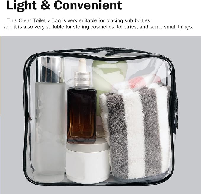Clear Toiletry Bag Quart Size Bag 2Pcs Travel Makeup Cosmetic Bag PVC Toiletries Cosmetic Pouch for Women Men (M) - Image 5