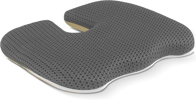 Gooo&Ma Air Fiber Seat Cushion, U-Shape Tailbone Comfort, Grey | Thin design for office/car, breathable air fiber cooling, ergonomic, washable, non-slip, portable, 17.7"x13.8"x1.6" by GoooMa