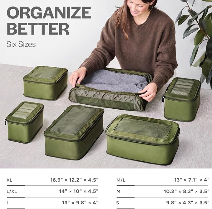 Compression Packing Cubes for Travel - Luggage Organizer Bags - Double Zipper Packing Cubes for Suitcases (12-Pack, Olive) - Image 3