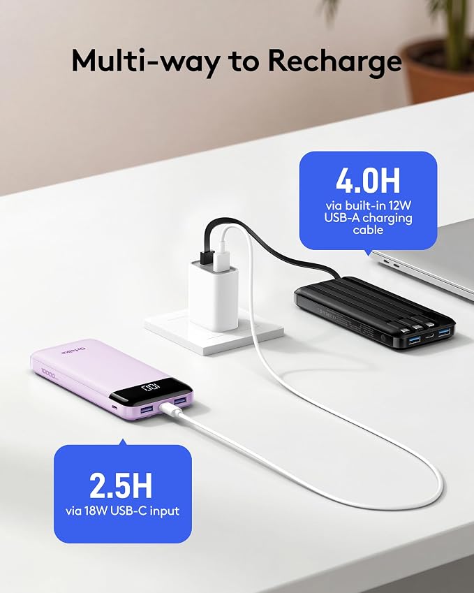 Orfeika Fast Charging Portable Charger Power Bank with Built-in 4 Cables | 10000mAh|Ultra-Slim&Light|Flight-Safe|Power 6 Devices at Once|22.5W|Battery Pack For iPhone,Samsung,Google|Travel Essentials - Image 4