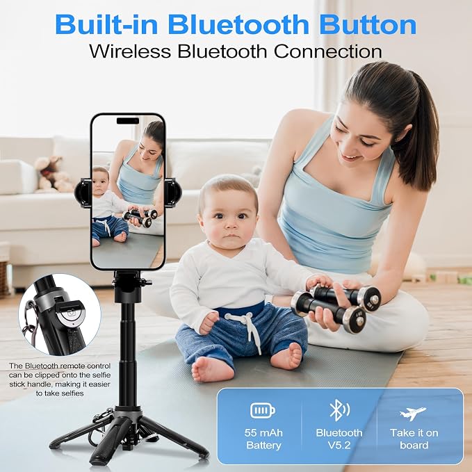 3-in-1 Mini Tripod, Selfie Stick for iPhone for 4-7 Inch iOS/Android Phones | Tripod for Iphone with Remote Control and Fill Light, Lightweight Travel Tripods for Selfie Video Recording - Image 5