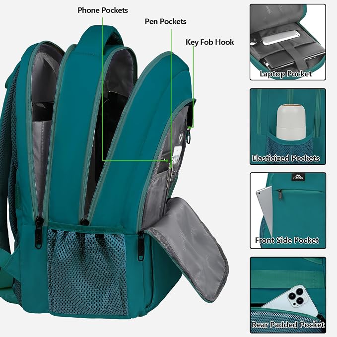 MATEIN Peacock Blue Slim Laptop Backpack, Underseat 15.6 Inch Travel Bag | Anti Theft, Sturdy Water Resistant Daily Rucksack Bag, Work Commute Personal Item Daypack, Gift for Men Women - Image 4