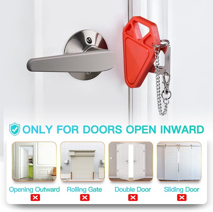 Portable Door Lock for Travel Hotel Door Locks for Traveler Security Device | Home Apartment Security Locker from Inside Room Bedroom Women Travel Gifts Traveler Stocking Stuffers Traveling Essentials - Image 5