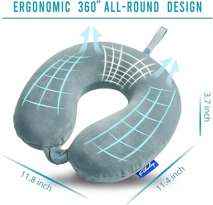 Travel Neck Pillow Memory Foam for Airplane Traveling Gray Blue | Travel Neck Flight Pillow with Attachable Snap Strap Soft Washable Cover for Car, Home, Office, Head Neck Support - Image 5