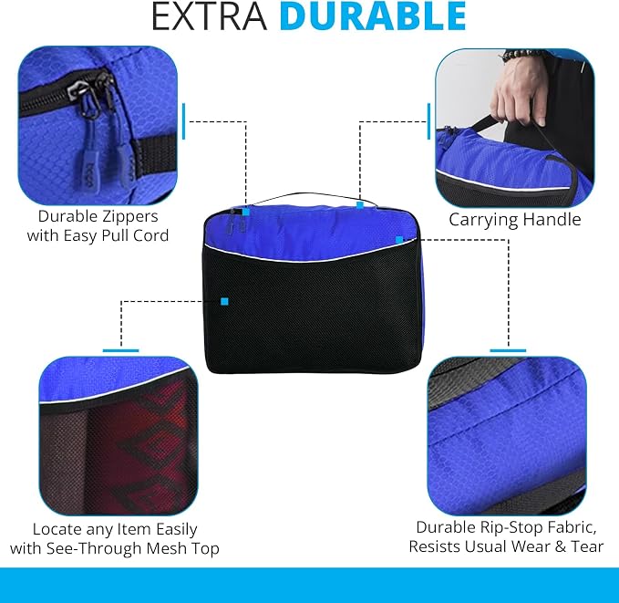 bago 7 Pcs Packing Cubes for Suitcases - 4 Travel Cubes with 3 ZipLock Bags - Luggage Organizer Bags to Get Maximum Storage, Save Time & Effort to Pack - Happy Traveling (Deep Blue) - Image 3