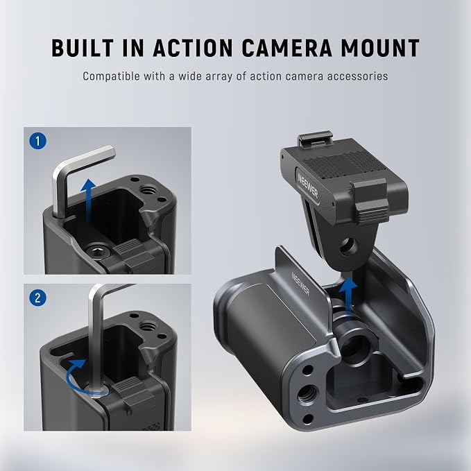 NEEWER AC034 Side Handle Only for AC014 Cage Compatible with DJI Osmo Action 5 Pro/4/3, Modular Quick Release Magnetic Action Camera Mount Adapter with Grip & Cold Shoe Shutter Extender Bar, Dark Gray - Image 4