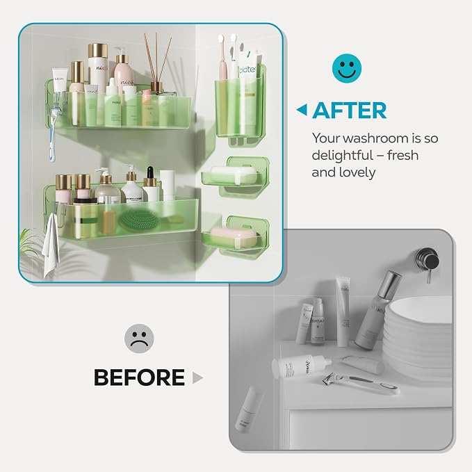 Nieifi Adhesive Shower Shelves, Green, 5 Pieces | Rustproof ABS, Large Capacity, Removable Design, Easy-Clean, No Drilling Shower Organizer for Bathroom Storage & Home Decor - Image 8