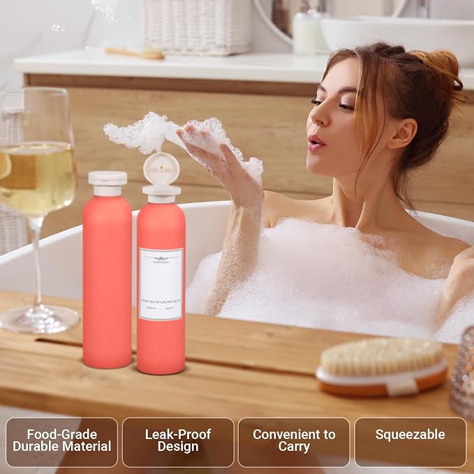 Travel Shampoo Bottle, Empty Plastic Squeeze Bottles 8.8oz with Flip Cap, Lotion Container for Toiletries Travel Size Shampoo and Conditioner - Image 5