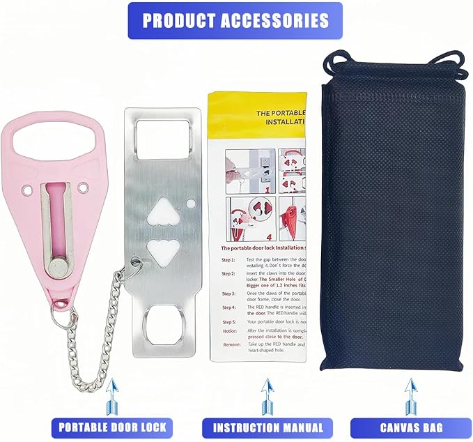 Portable Door Lock, Extra Lock for Additional Privacy and Safety in Apartment Home, Protect Family Security and Prevent Unauthorized Entry in Traveling, Home, Bedroom, Hotel, Apartment. (Pink) - Image 3