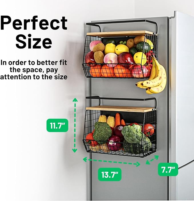 Magnetic Shelf for Fridge with Wood Lid, Fruit Potato and Onion Storage Bins, Pantry Organizers & Storage, Large Container Magnetic Spice Rack for Refrigerator, Kitchen Counter, Cabinet | Strong magnet holds 50lbs, ventilated bin for produce, versatile... - Image 9